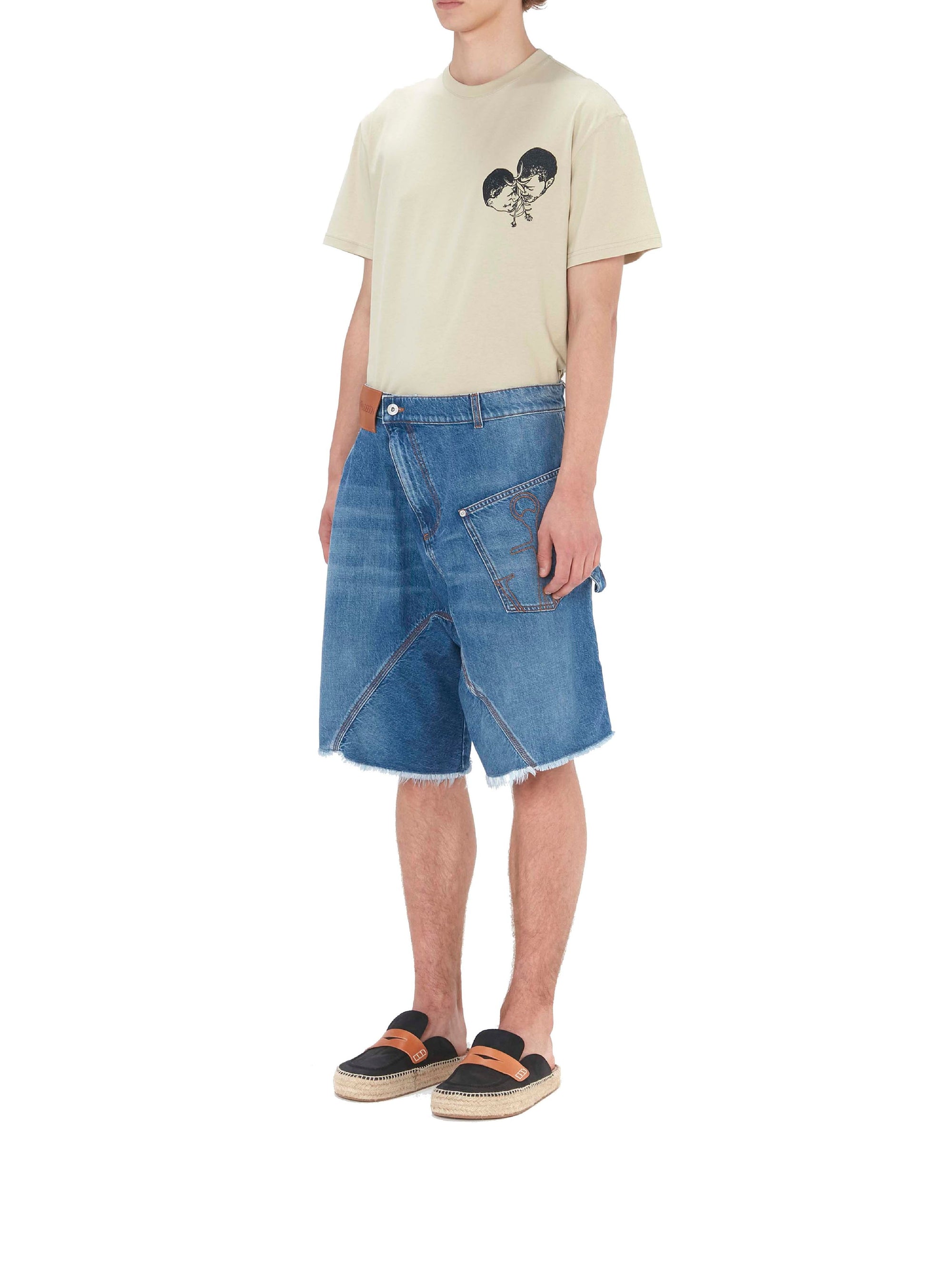 Short taille basse en denim - Light Blue Denim