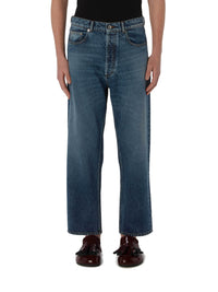 Jean Court À Jambe Droite - Mid Blue Denim
