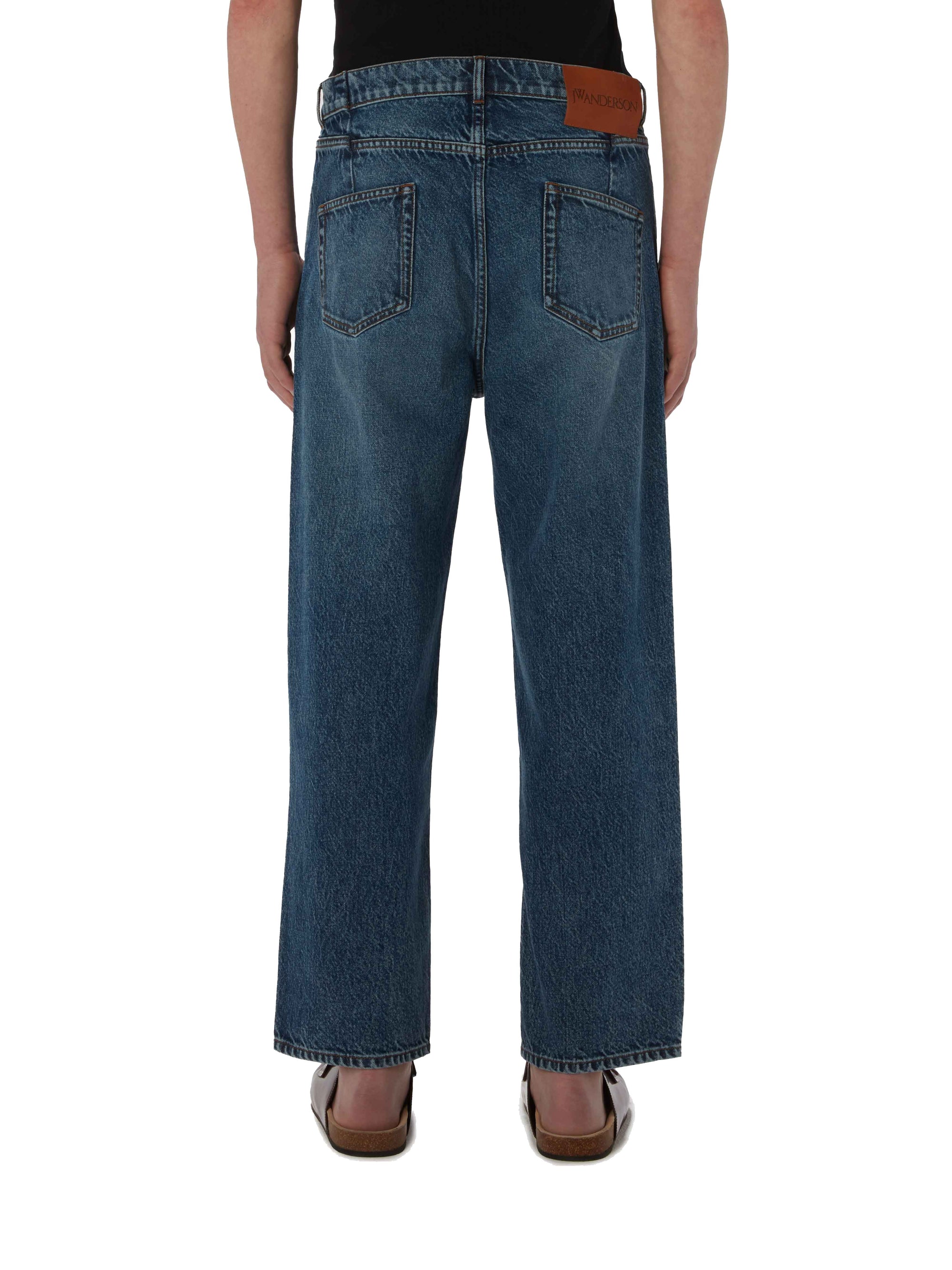 Jean Court À Jambe Droite - Mid Blue Denim