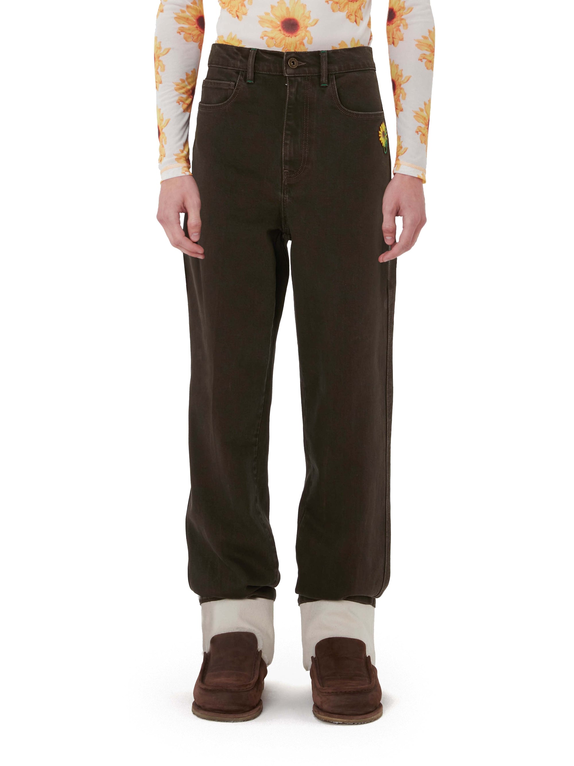 Pantalon retournés contrastés en denim - Smoke