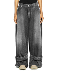 Jeans À Poignets À Boucles - Grey