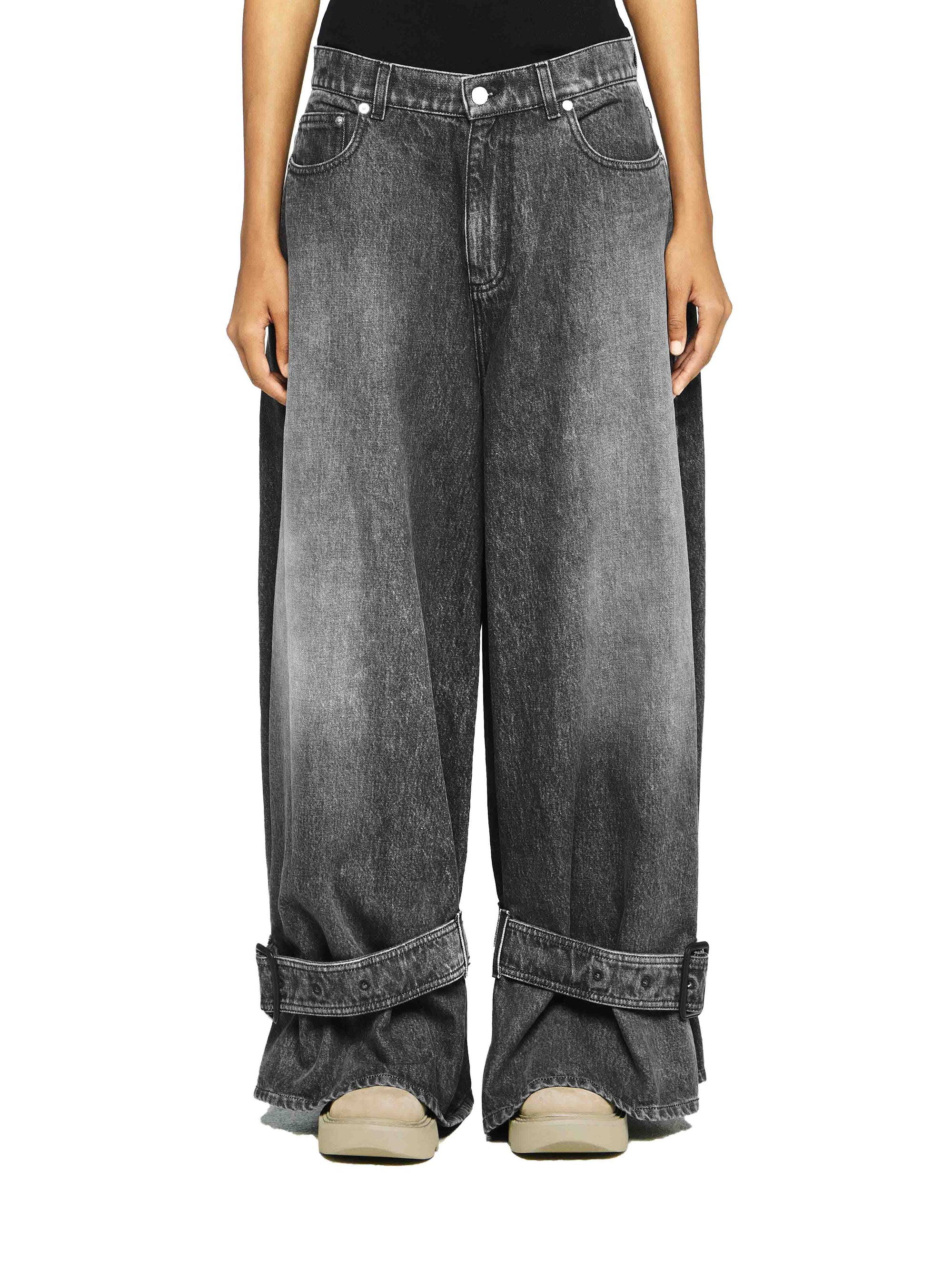 Jeans À Poignets À Boucles - Grey