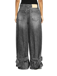 Jeans À Poignets À Boucles - Grey