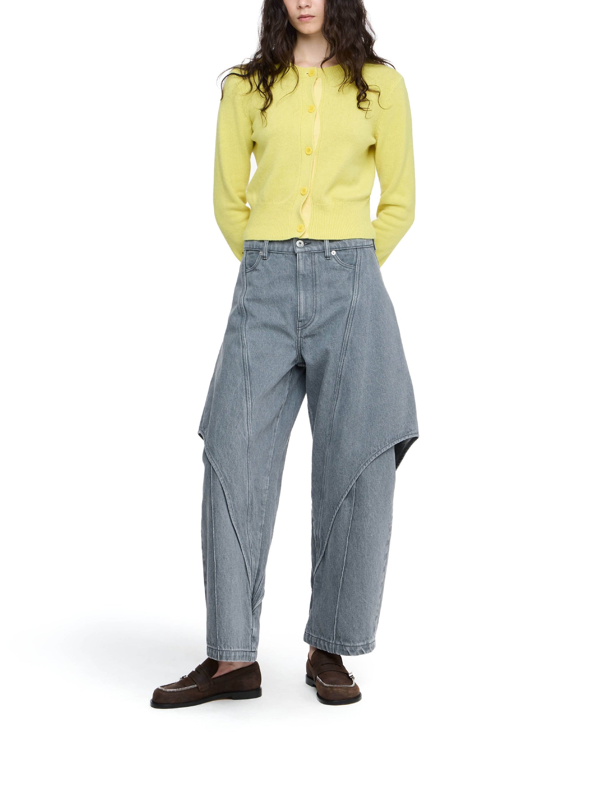 High-waisted denim trousers - Light Grey