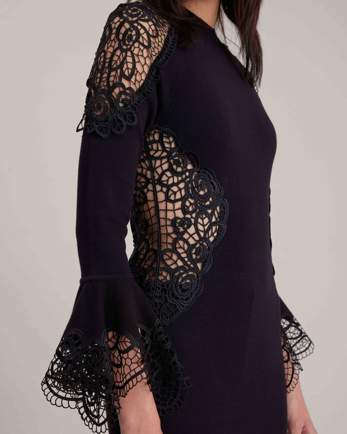 Robe Duke à manches longues en dentelle - Black