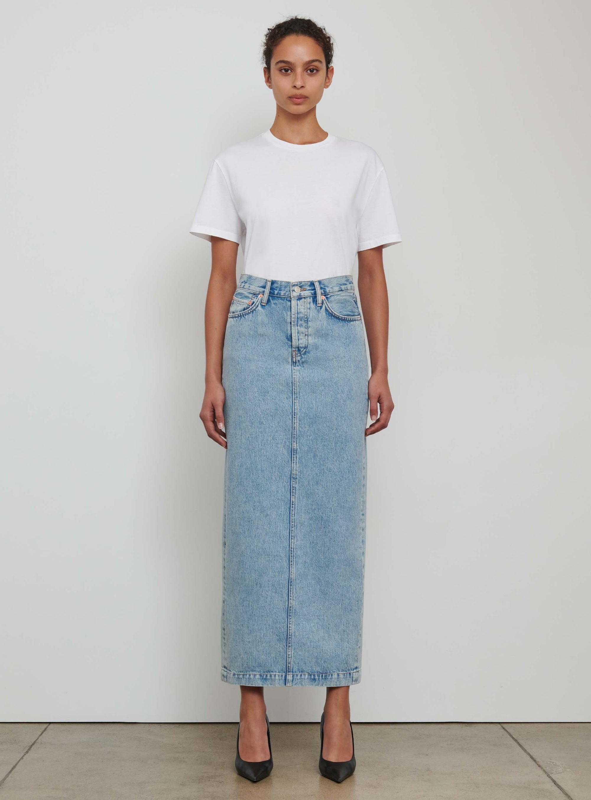 Denim Column Skirt - Blue
