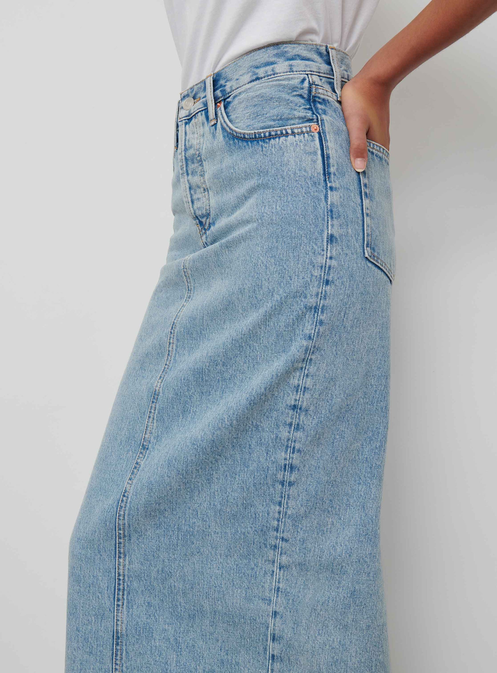 Denim Column Skirt - Blue