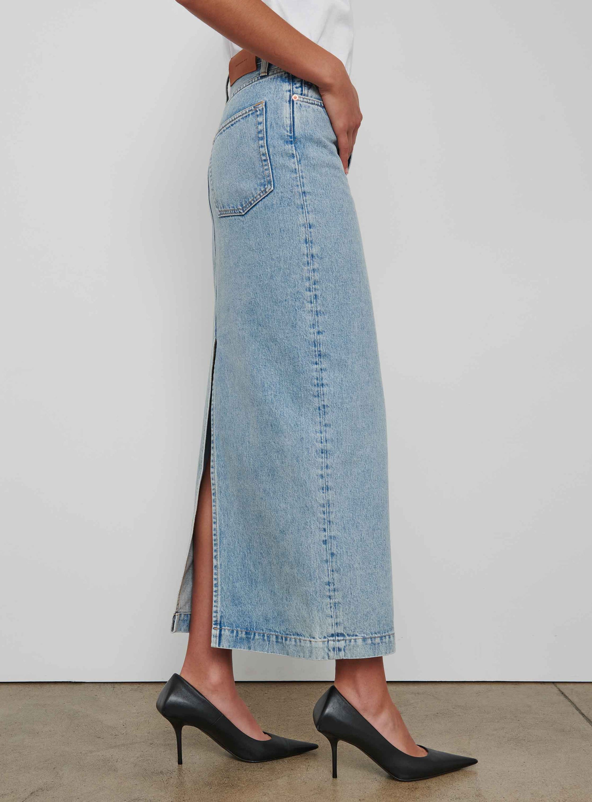 Denim Column Skirt - Blue