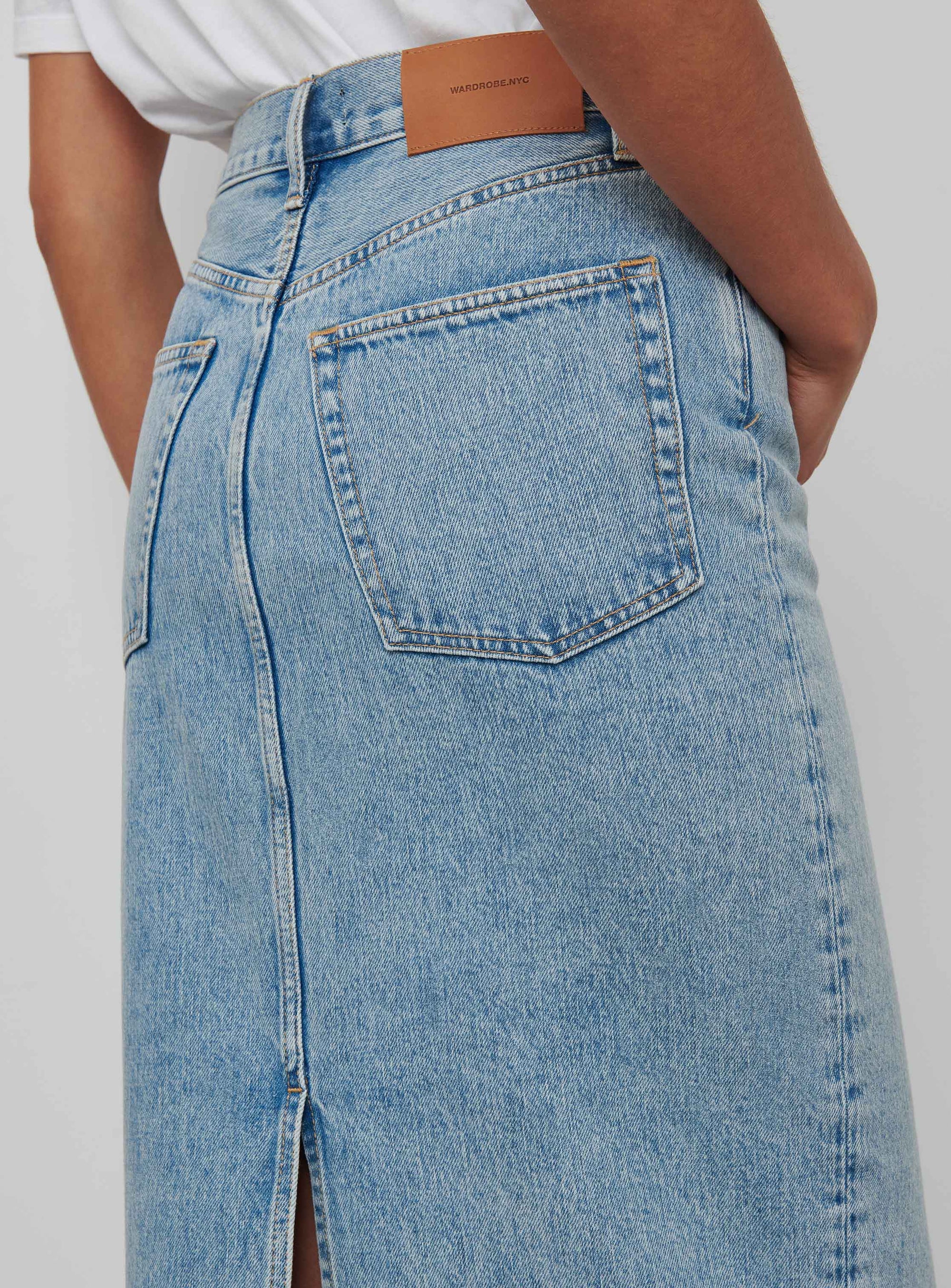 Denim Column Skirt - Blue