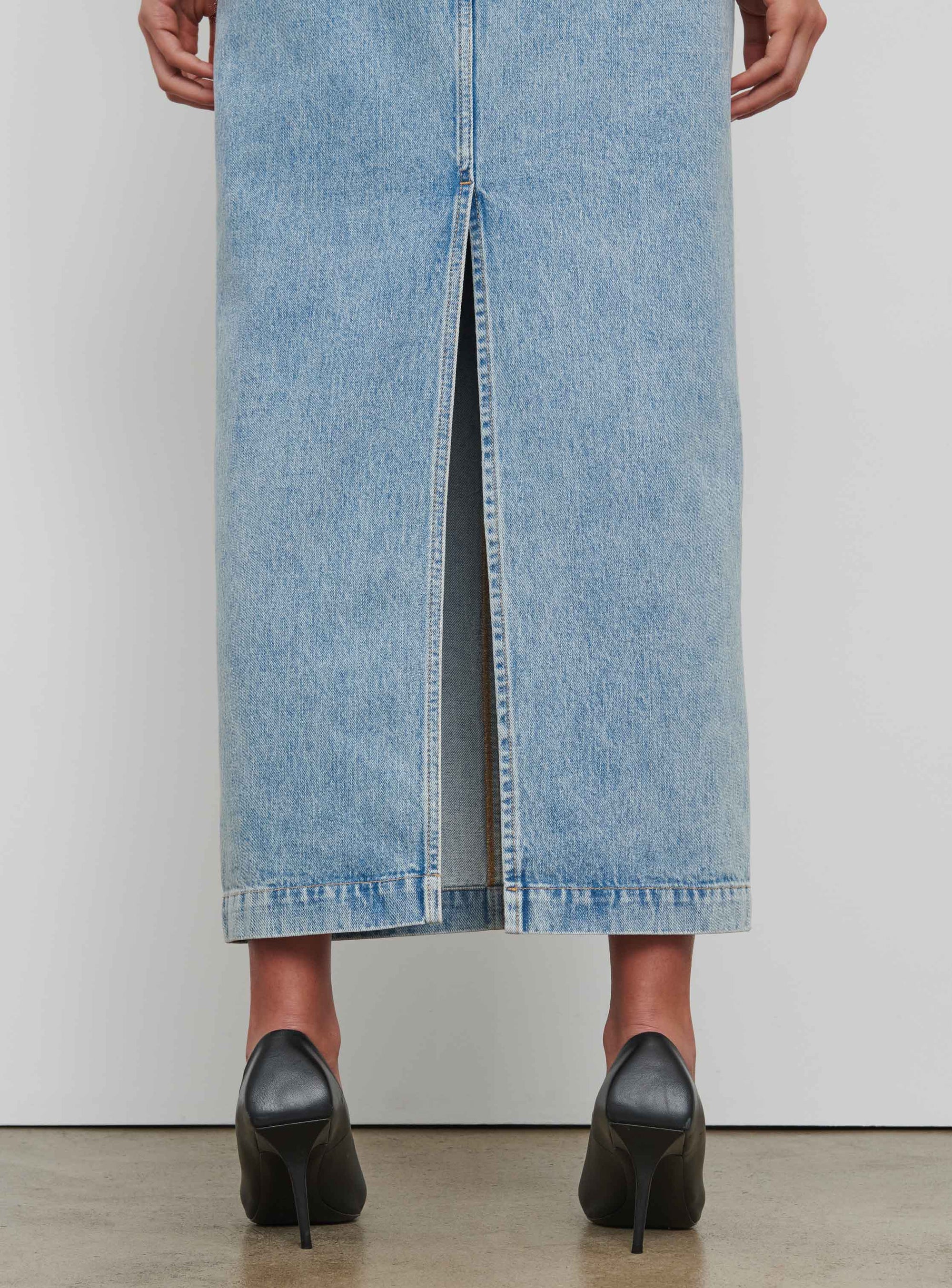 Denim Column Skirt - Blue