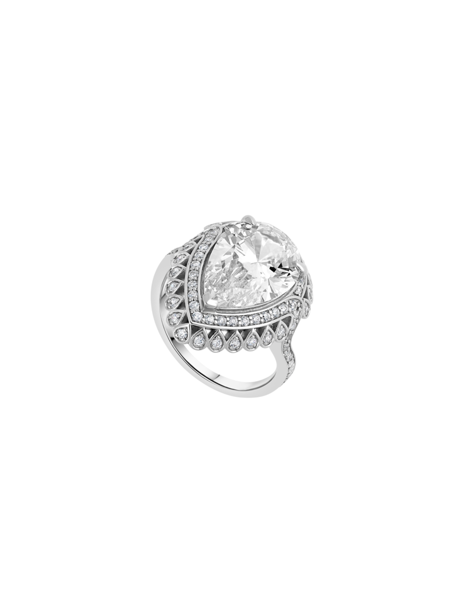 3qty DJV / QTY DISPO : 5-QTY VENDUES : 0-ST : 0% PRIX DJV : 1550€ // Or gris 18 ct Bague Opéra sur or gris sertie de Burmalite™ taille poire blanche /// RECO : 1375€