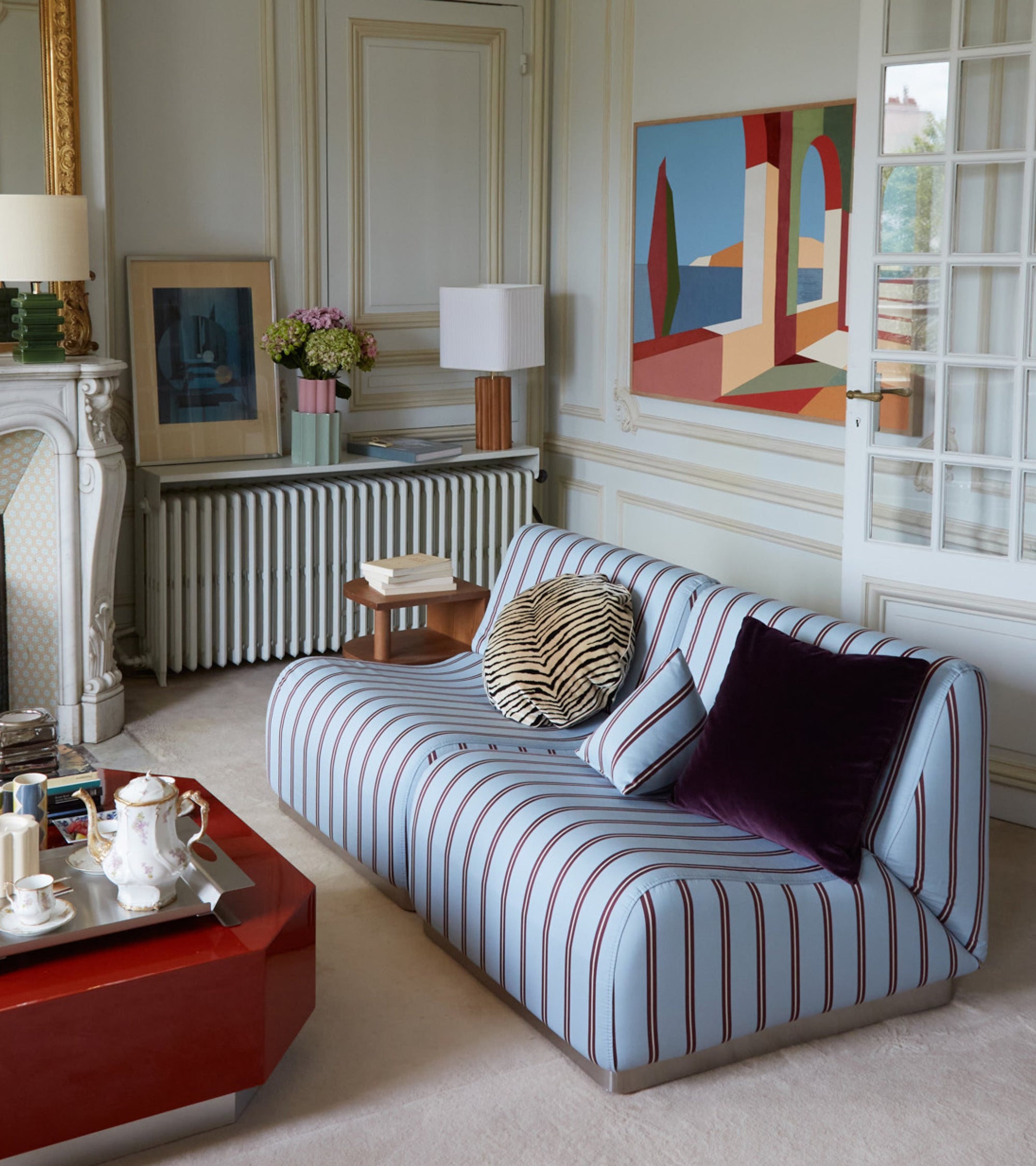 Coussin Divino - Bleu Et Bordeaux