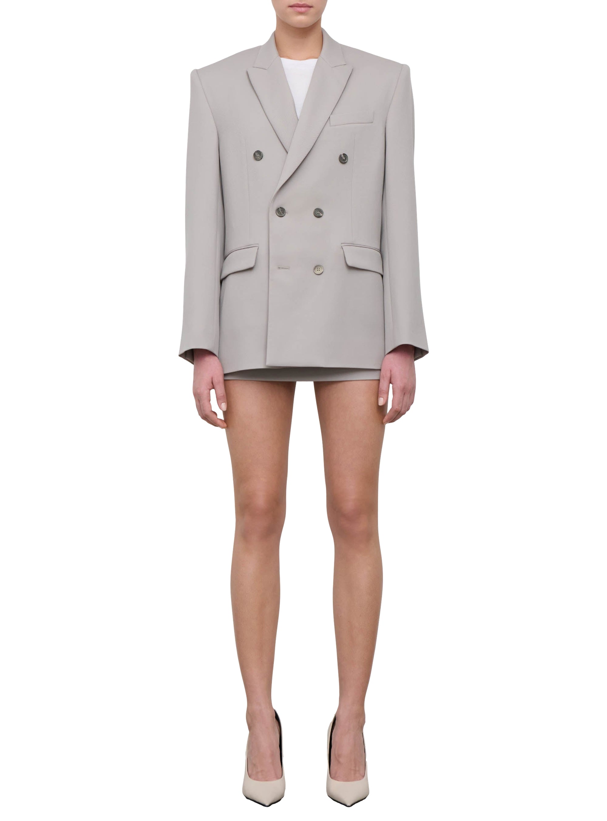 Blazer contour à double boutonnage en laine - Cement