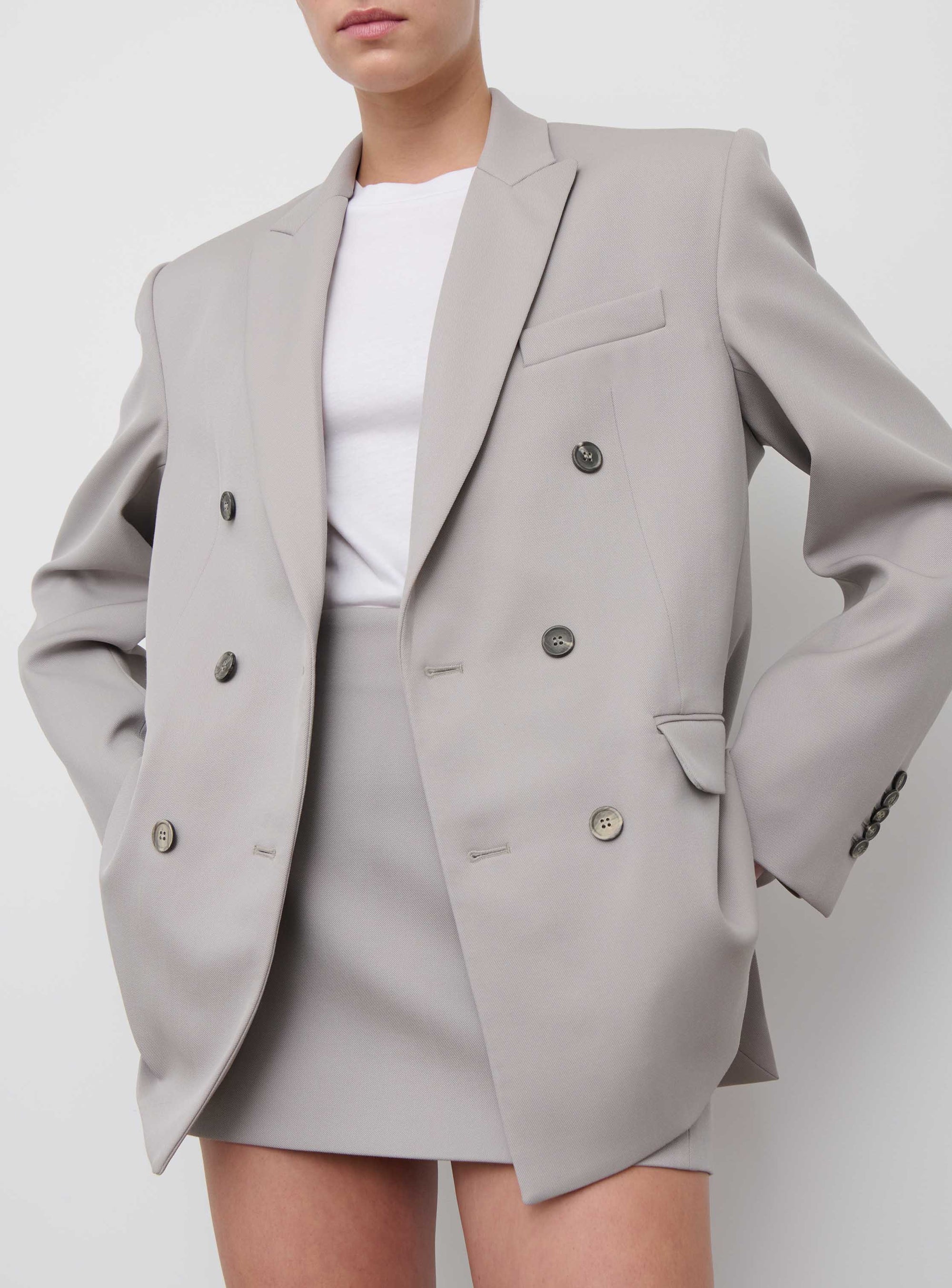 Blazer contour à double boutonnage en laine - Cement