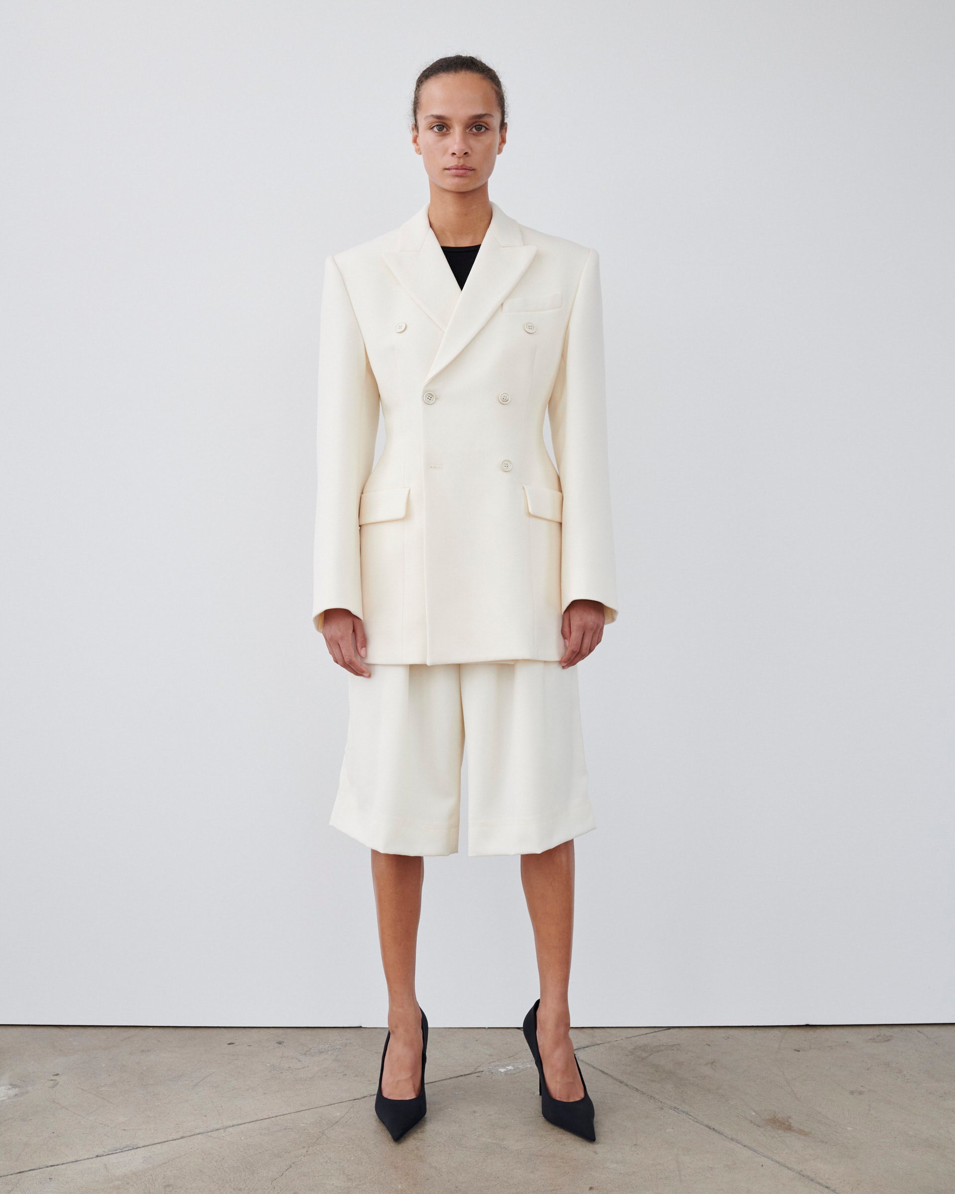 Double Breasted Contour Blazer - Off White