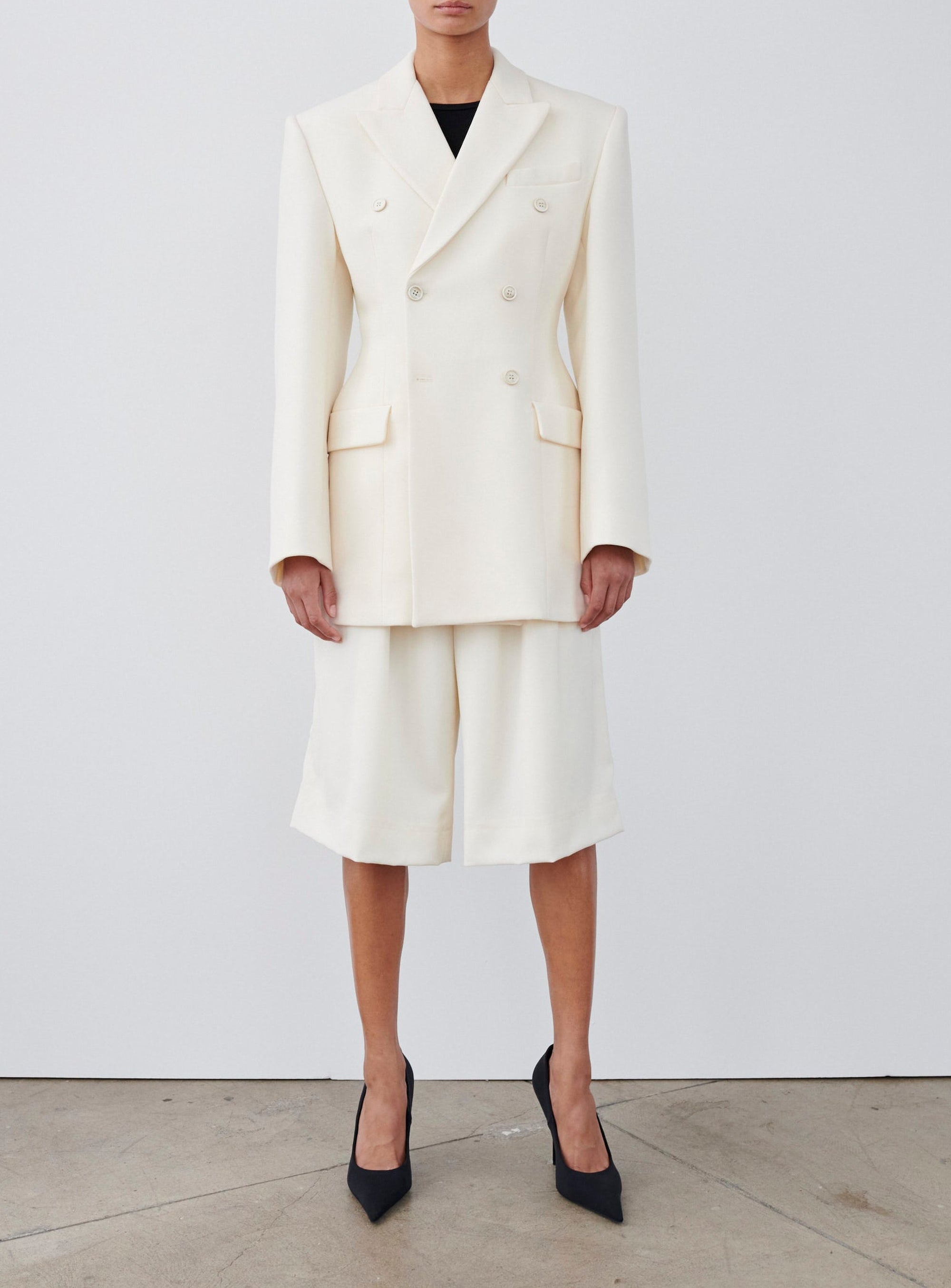 Double Breasted Contour Blazer - Off White