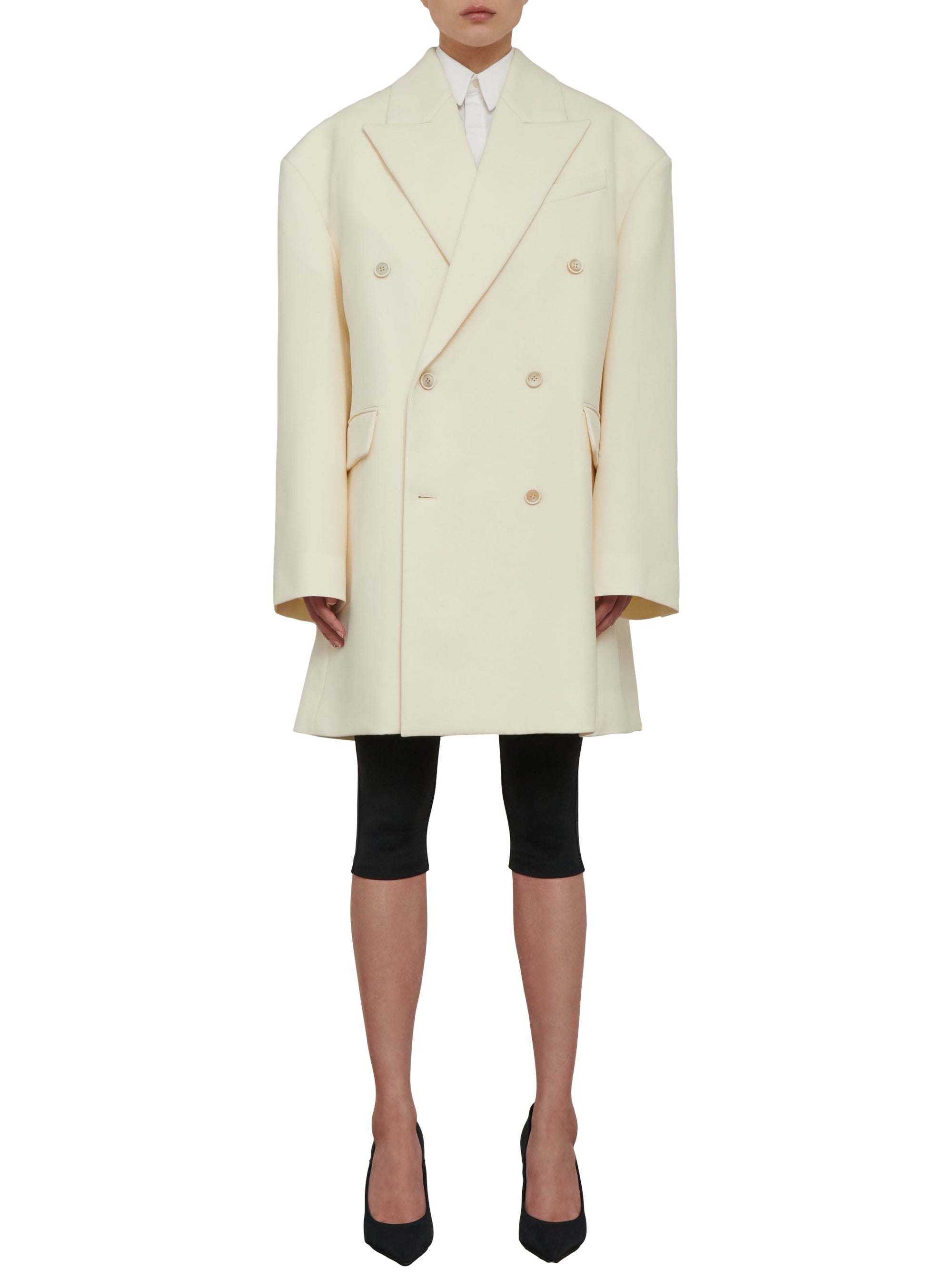 Manteau oversize à double boutonnage en laine - Off White