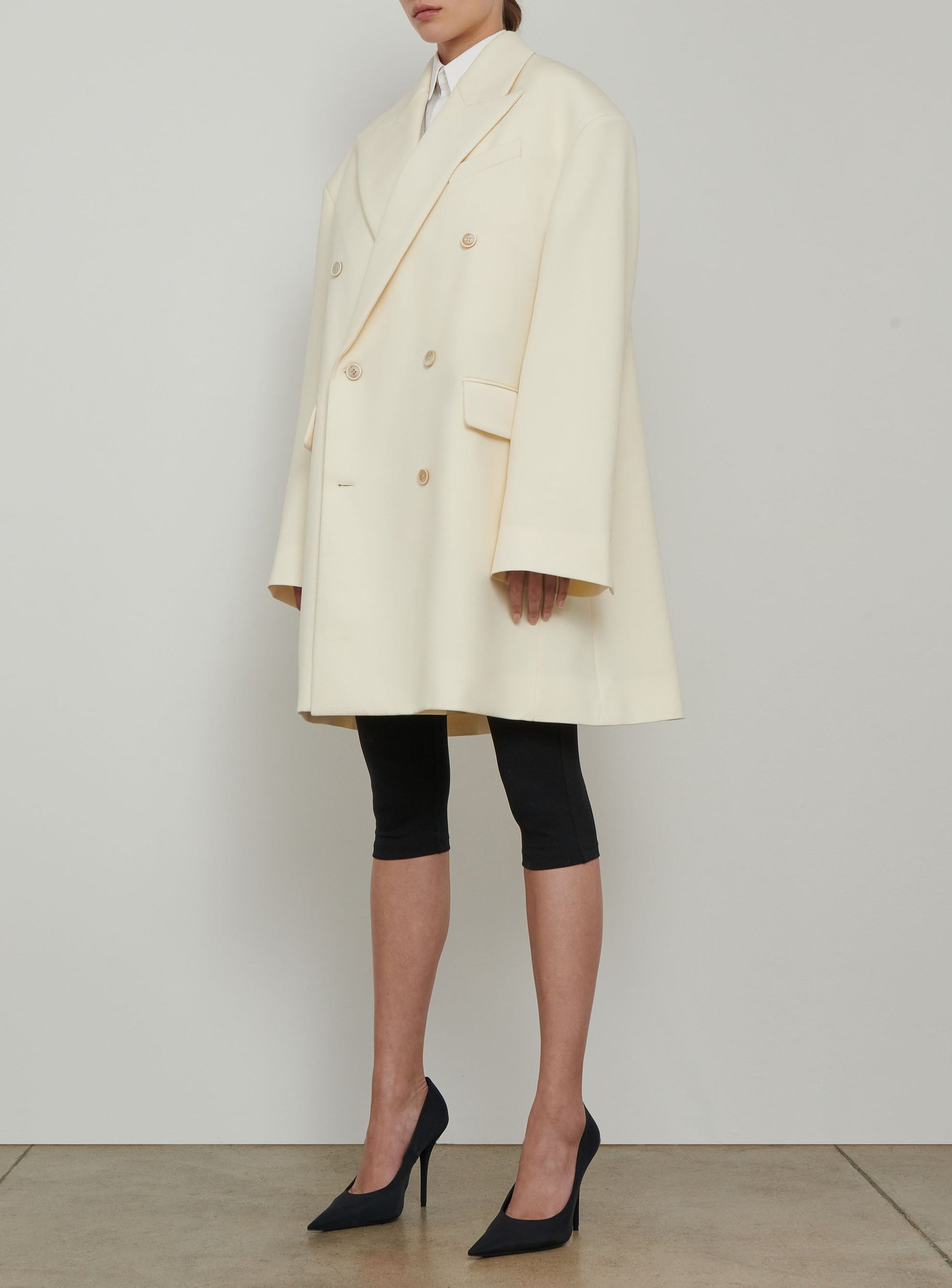 Manteau oversize à double boutonnage en laine - Off White