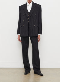 Blazer à double boutonnage en laine - Black Pinstripe