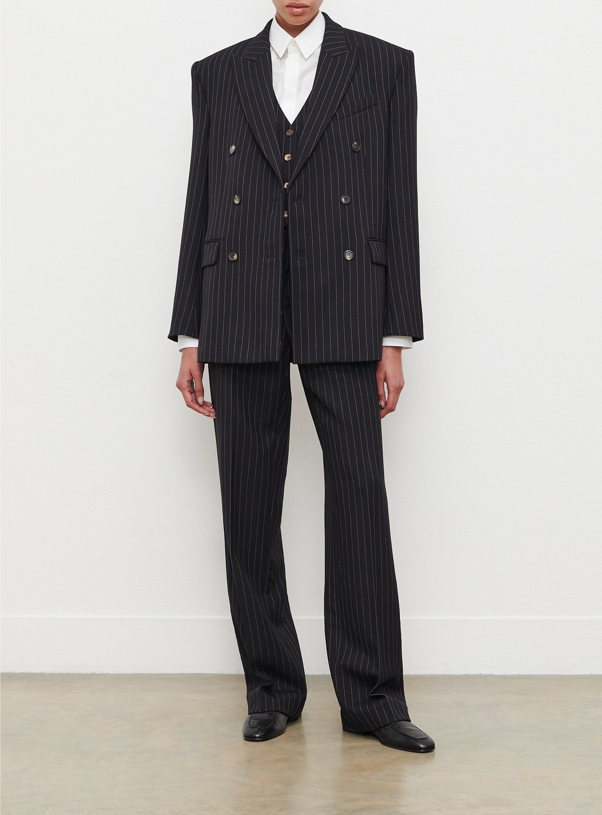 Blazer à double boutonnage en laine - Black Pinstripe