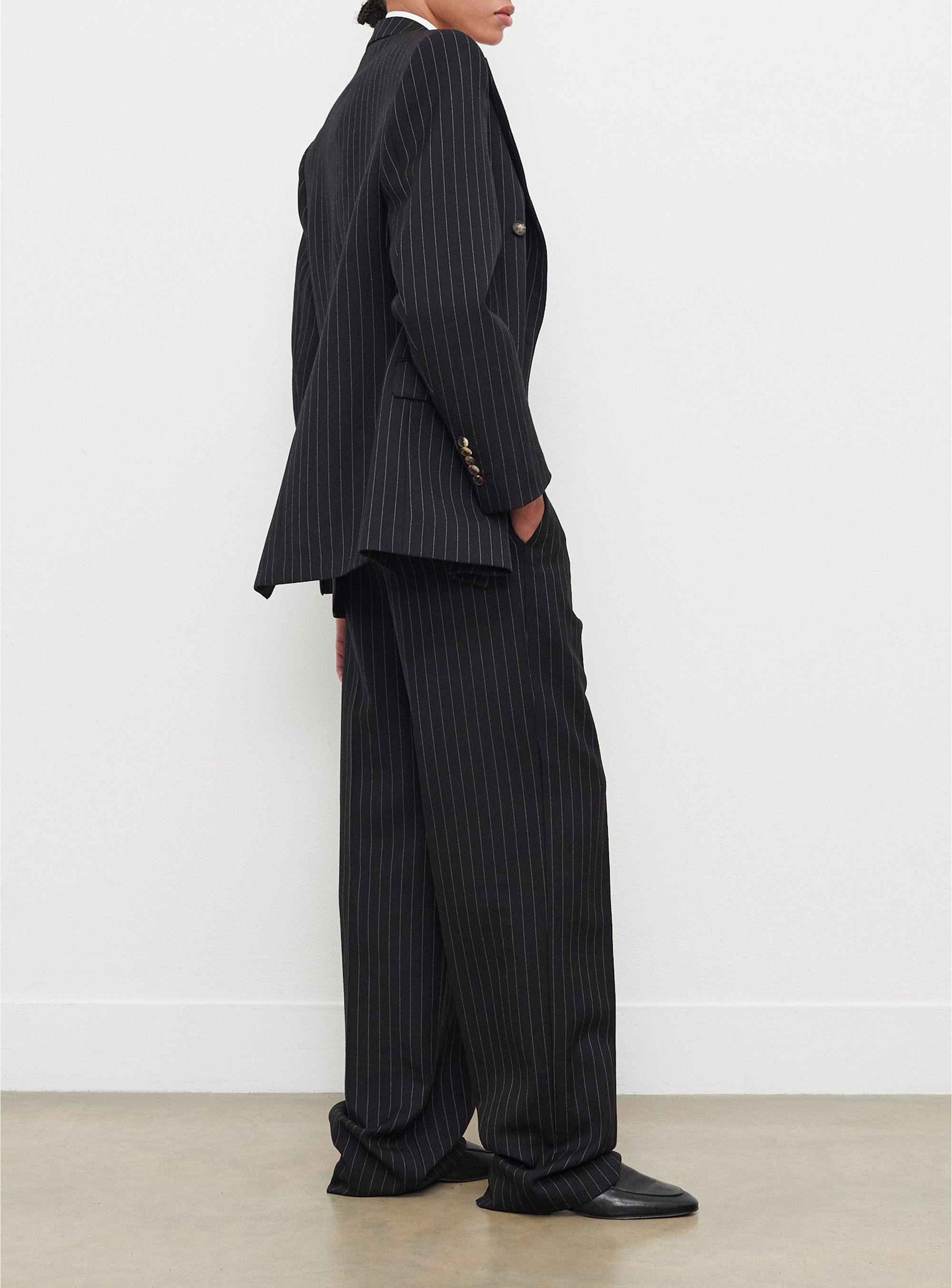 Blazer à double boutonnage en laine - Black Pinstripe