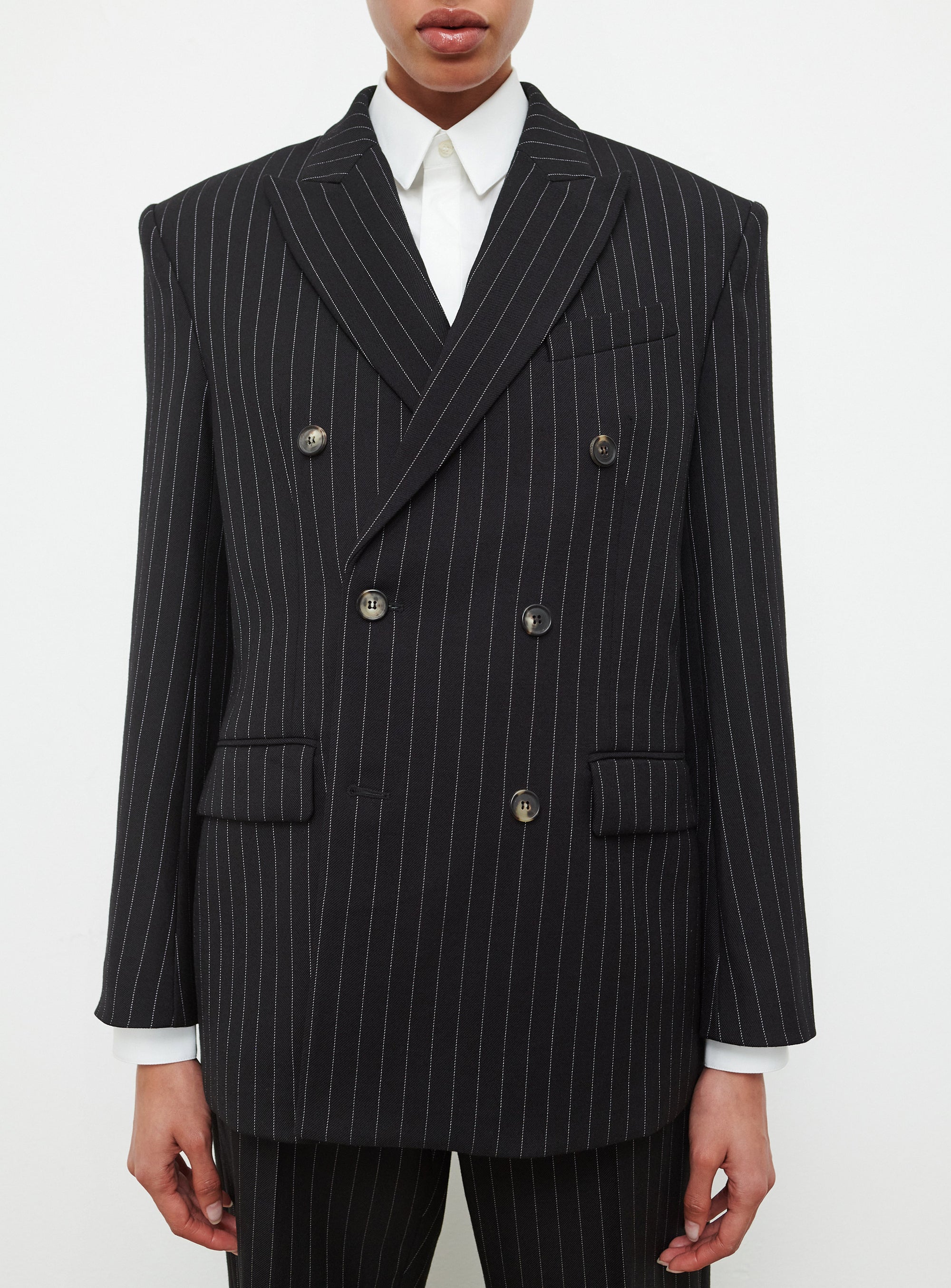 Blazer à double boutonnage en laine - Black Pinstripe