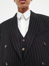 Blazer à double boutonnage en laine - Black Pinstripe