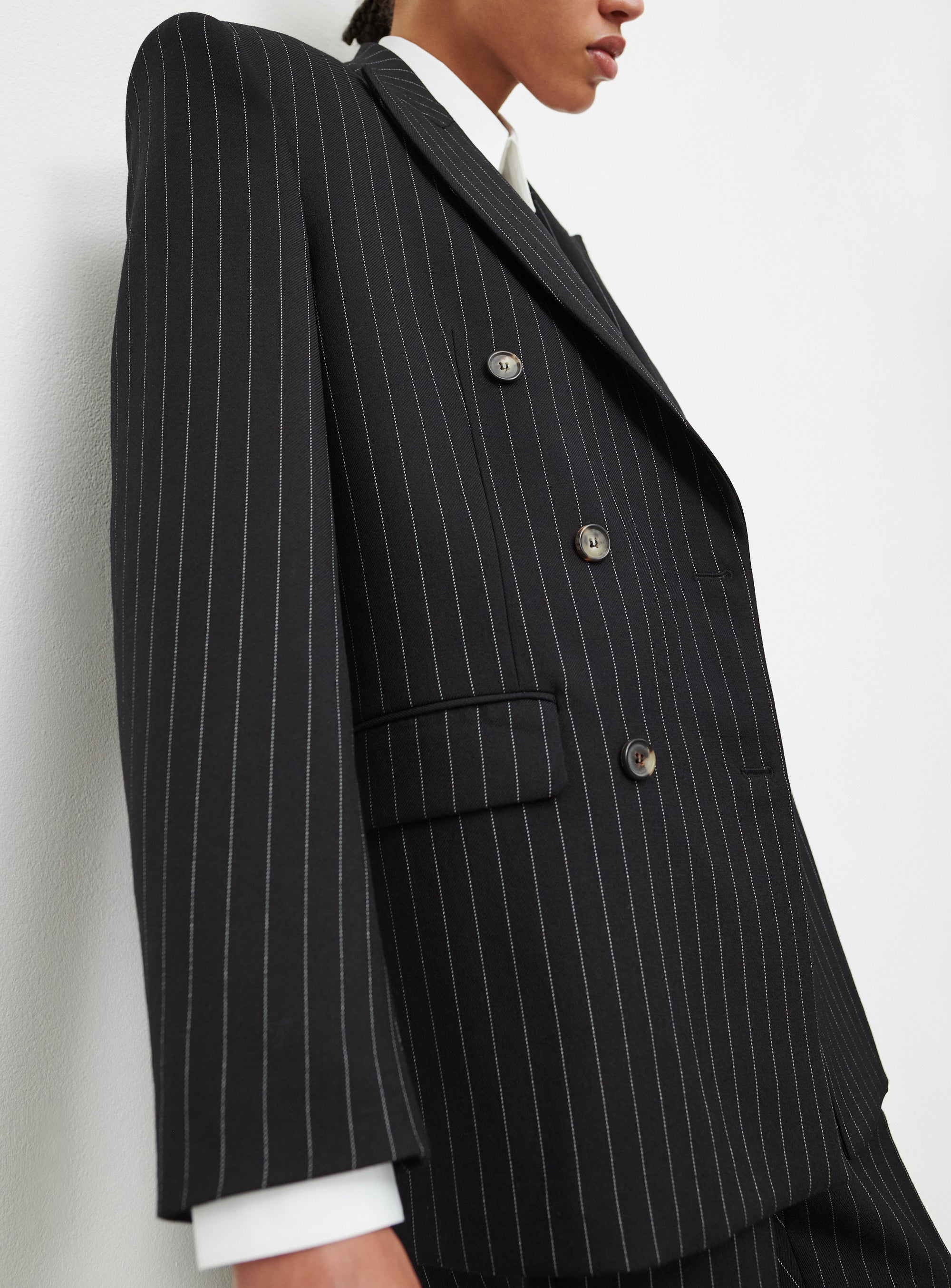 Blazer à double boutonnage en laine - Black Pinstripe