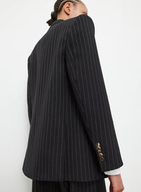 Blazer à double boutonnage en laine - Black Pinstripe