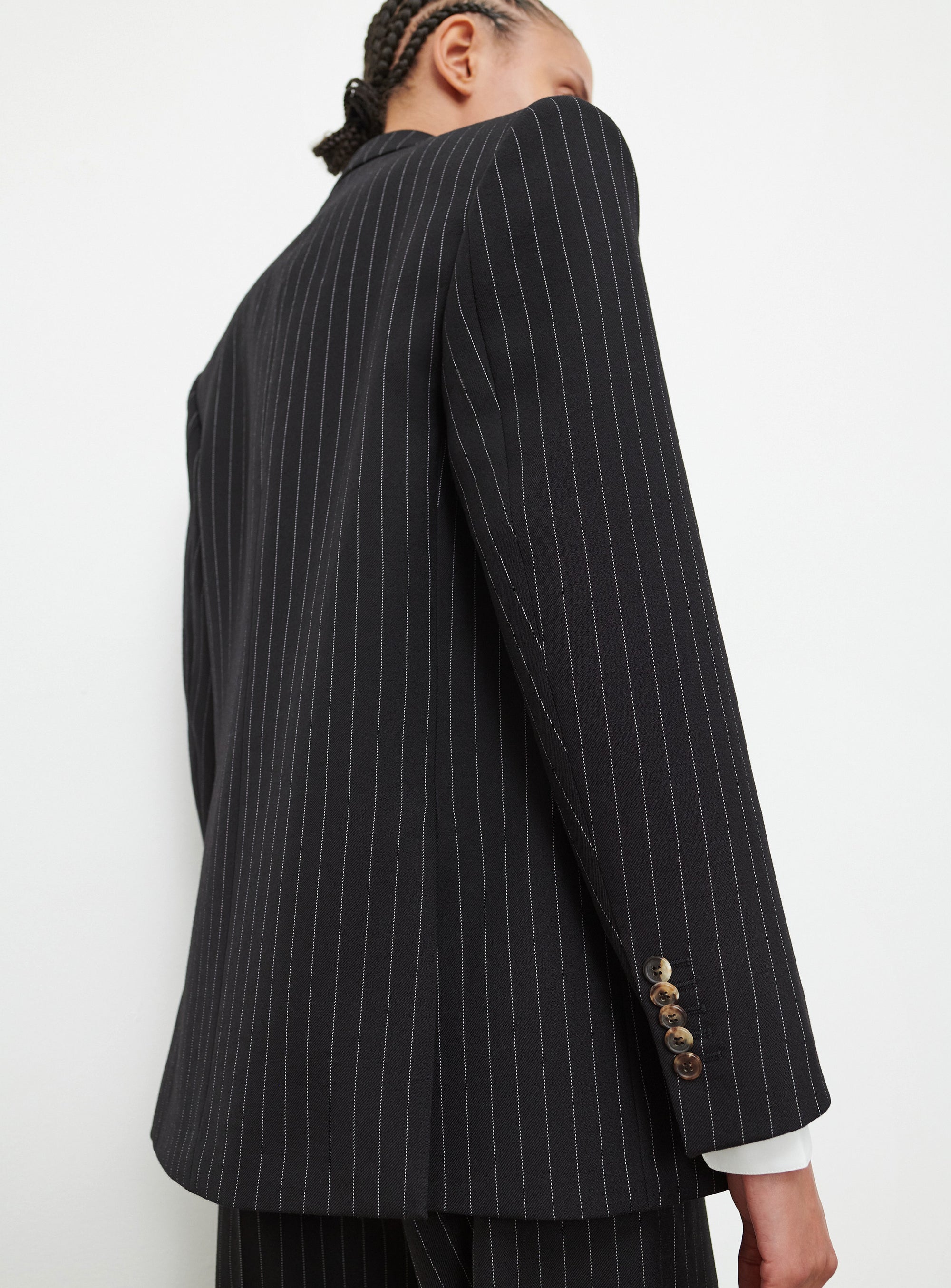 Blazer à double boutonnage en laine - Black Pinstripe