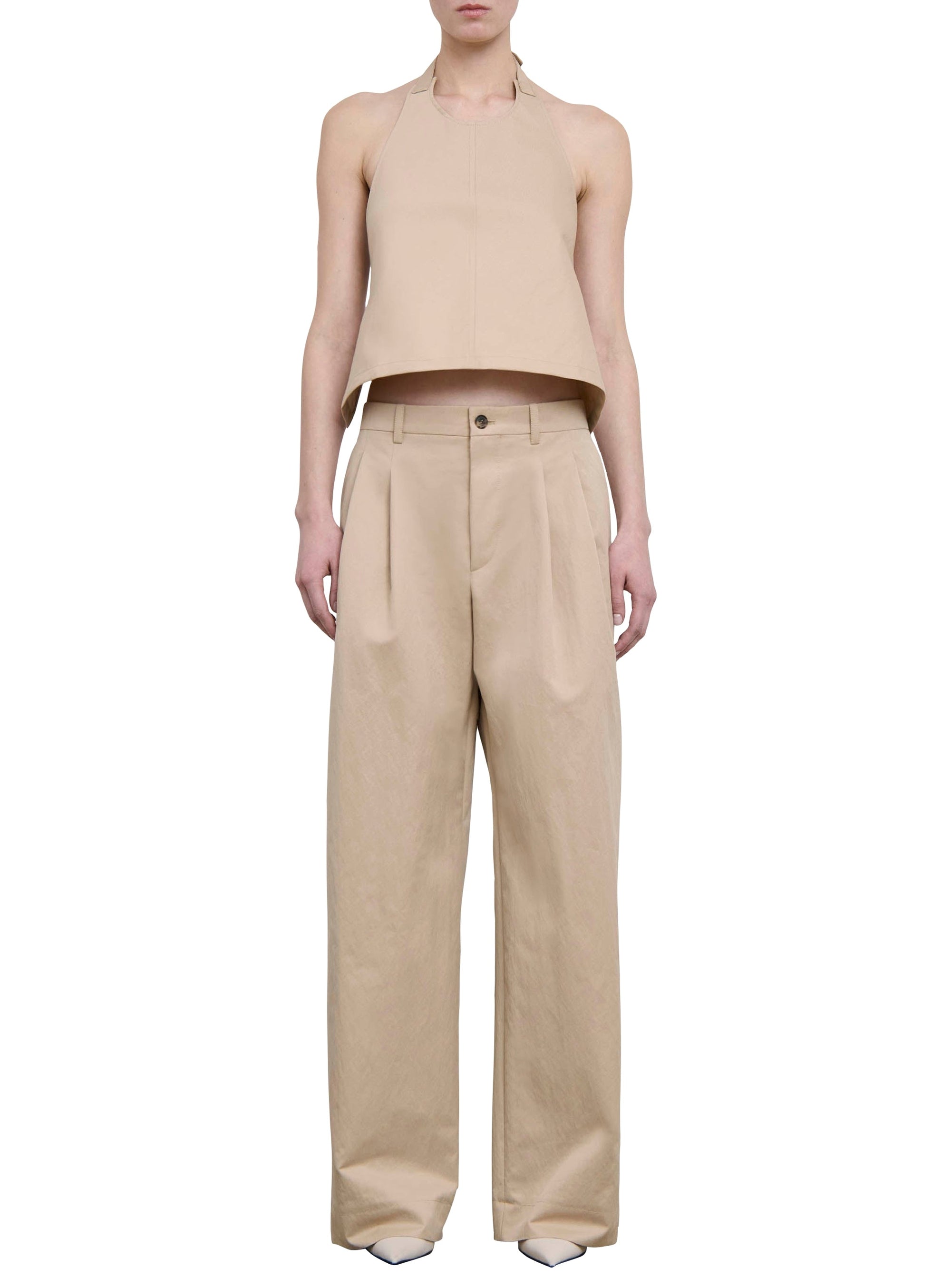 Drill Backless Halter Top - Khaki