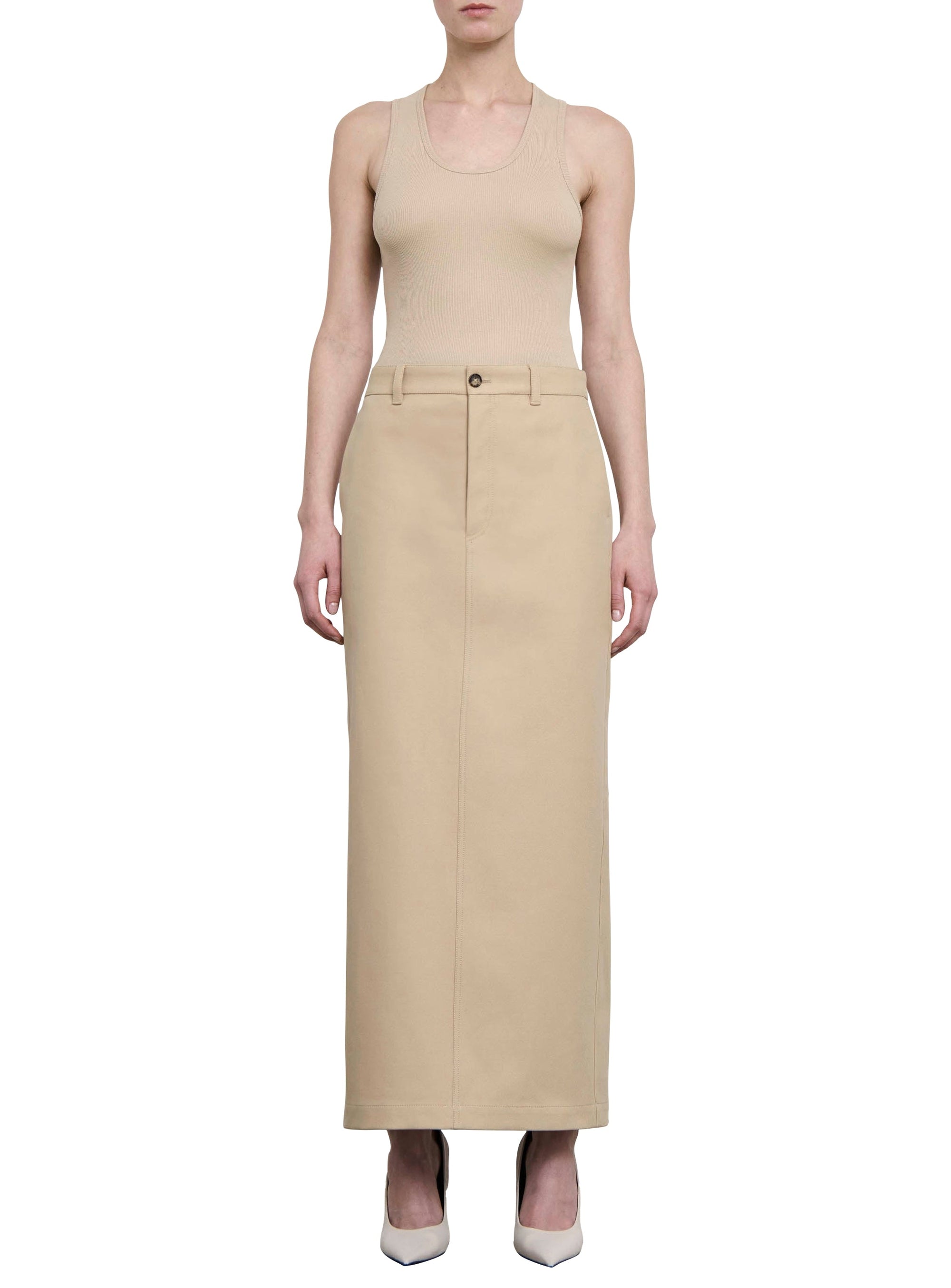 Drill Column Skirt - Khaki