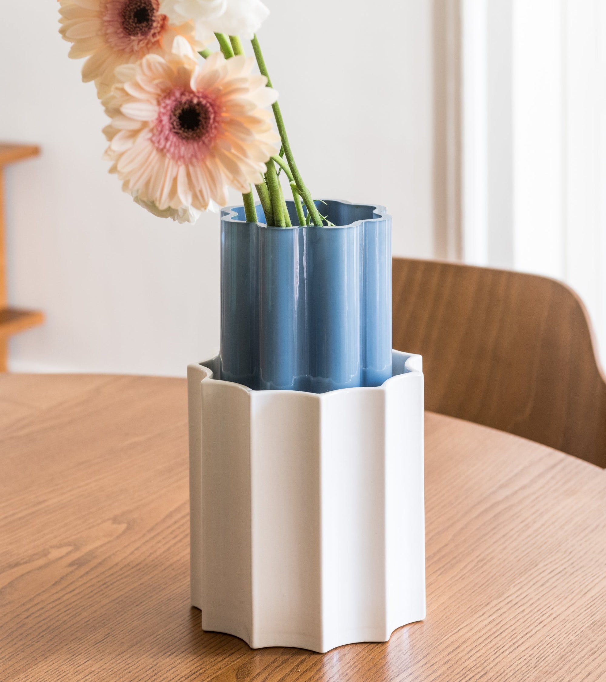 Vase Duetto - Bleu orage et Blanc