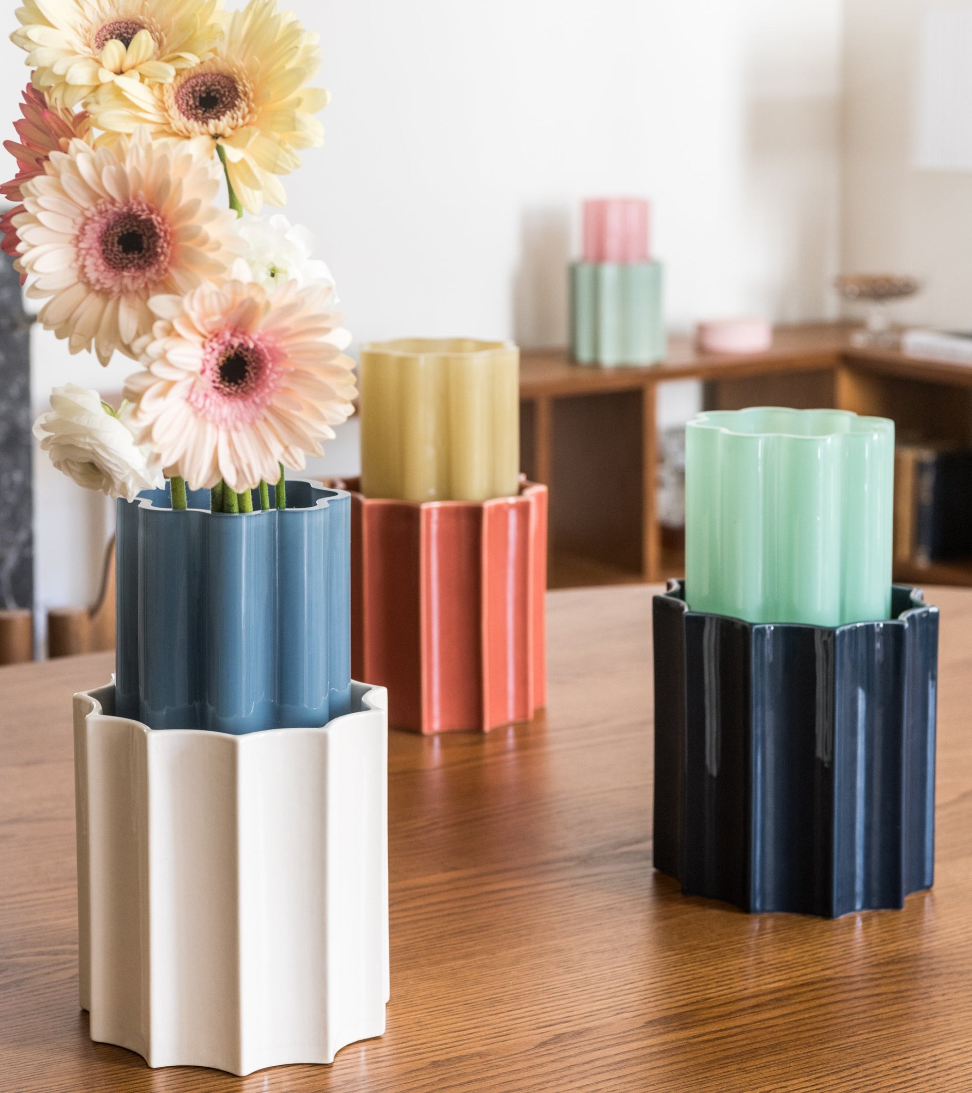 Vase Duetto - Bleu orage et Blanc