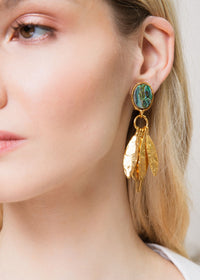 Fine gold-plated Artsy clip-on earrings with Abalone - Green
