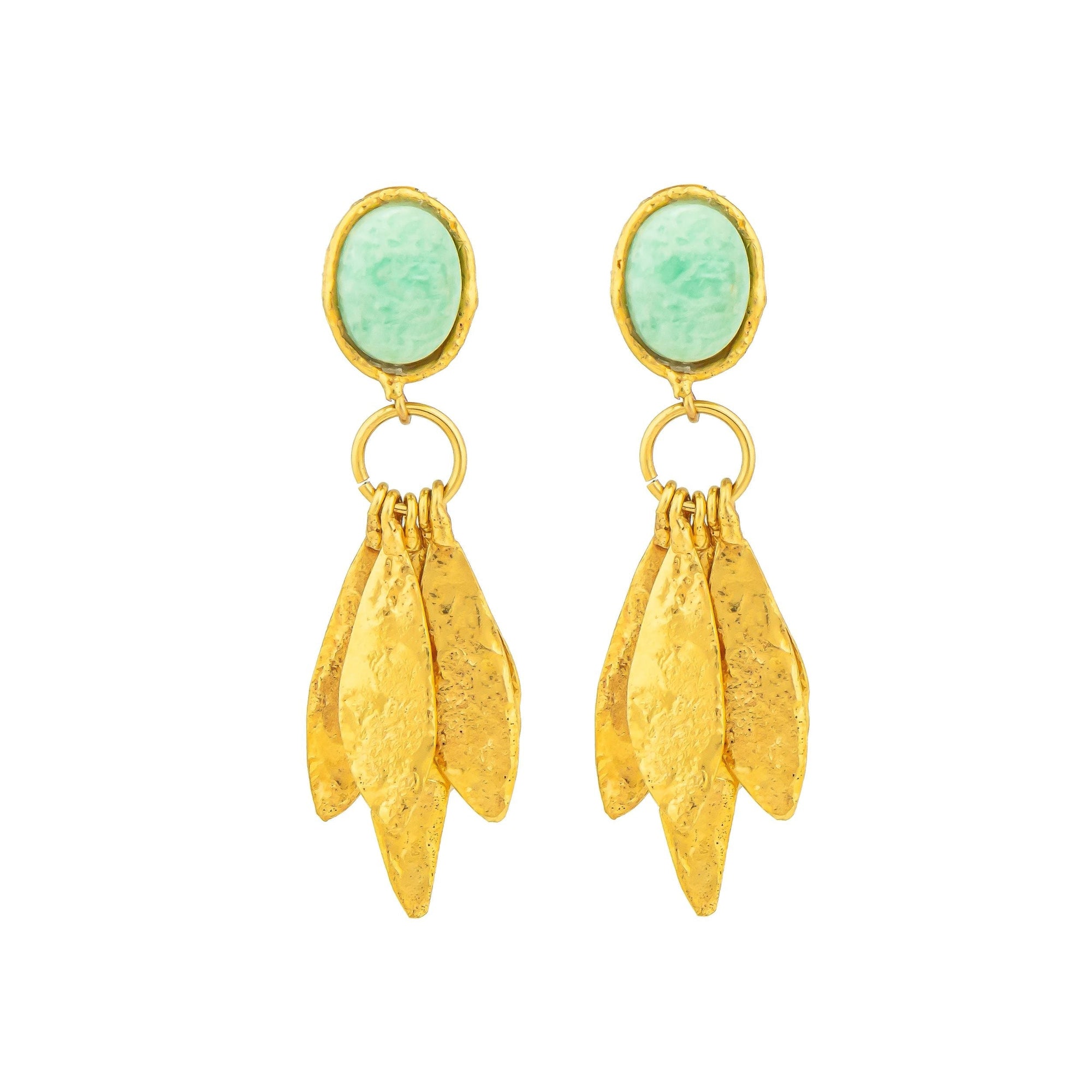 Artsy clip-on earrings with fine gold and Amazonite - Green