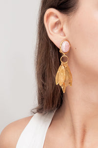 Artsy clip-on earrings gilded with fine gold and Rhodochrosite - Pink