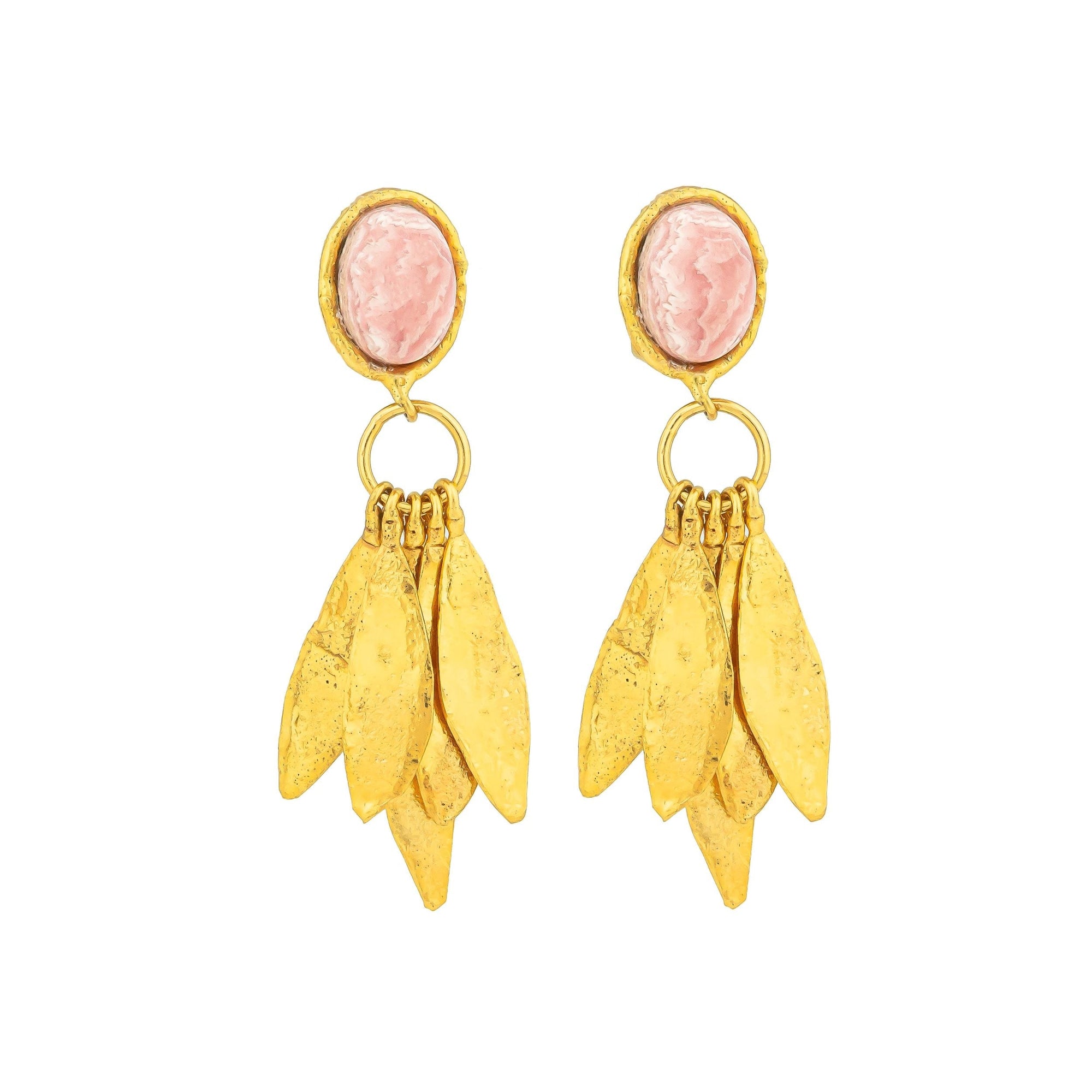 Artsy clip-on earrings gilded with fine gold and Rhodochrosite - Pink