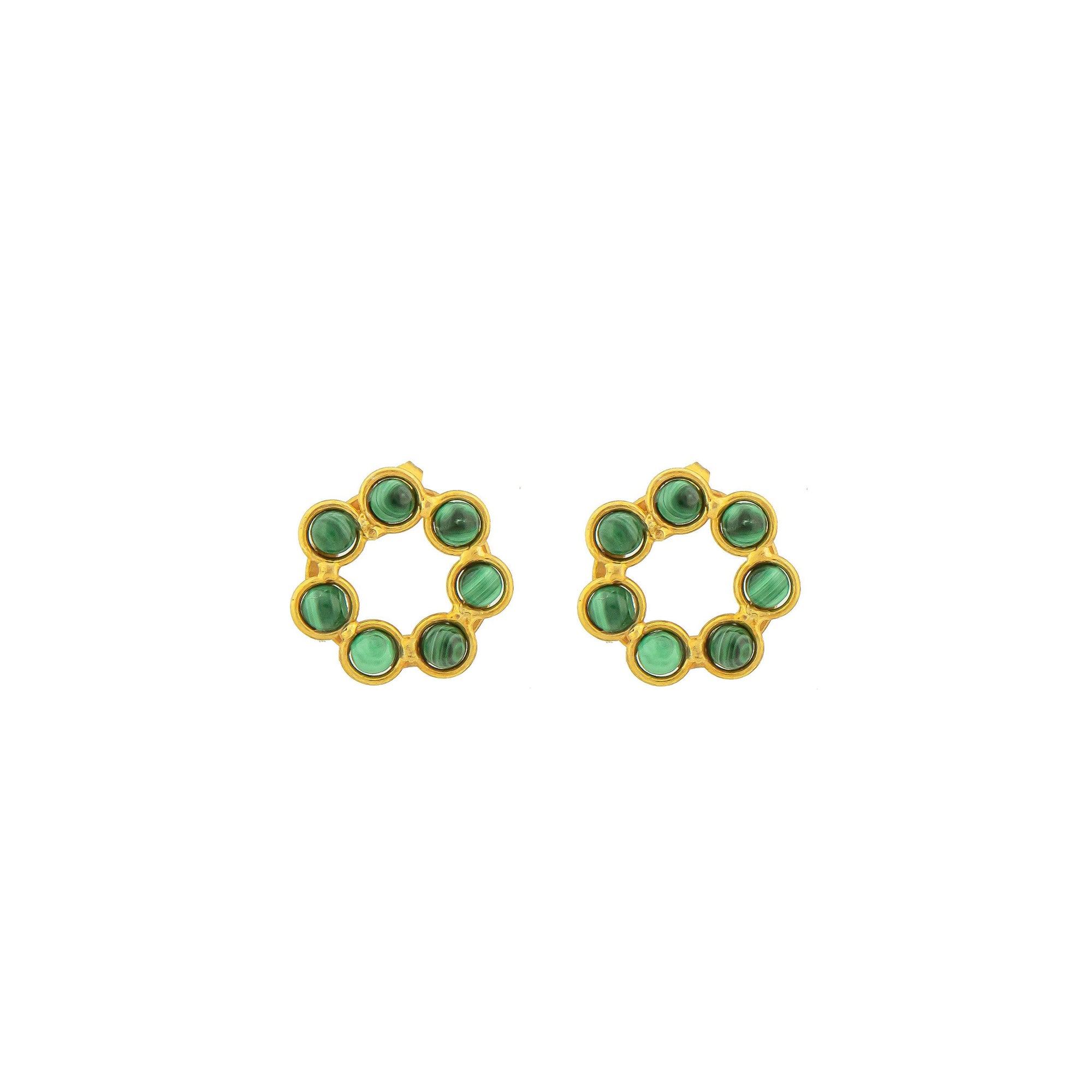 Boucles d'oreilles Daisy dorées à l'or fin et Malachite - Vert
