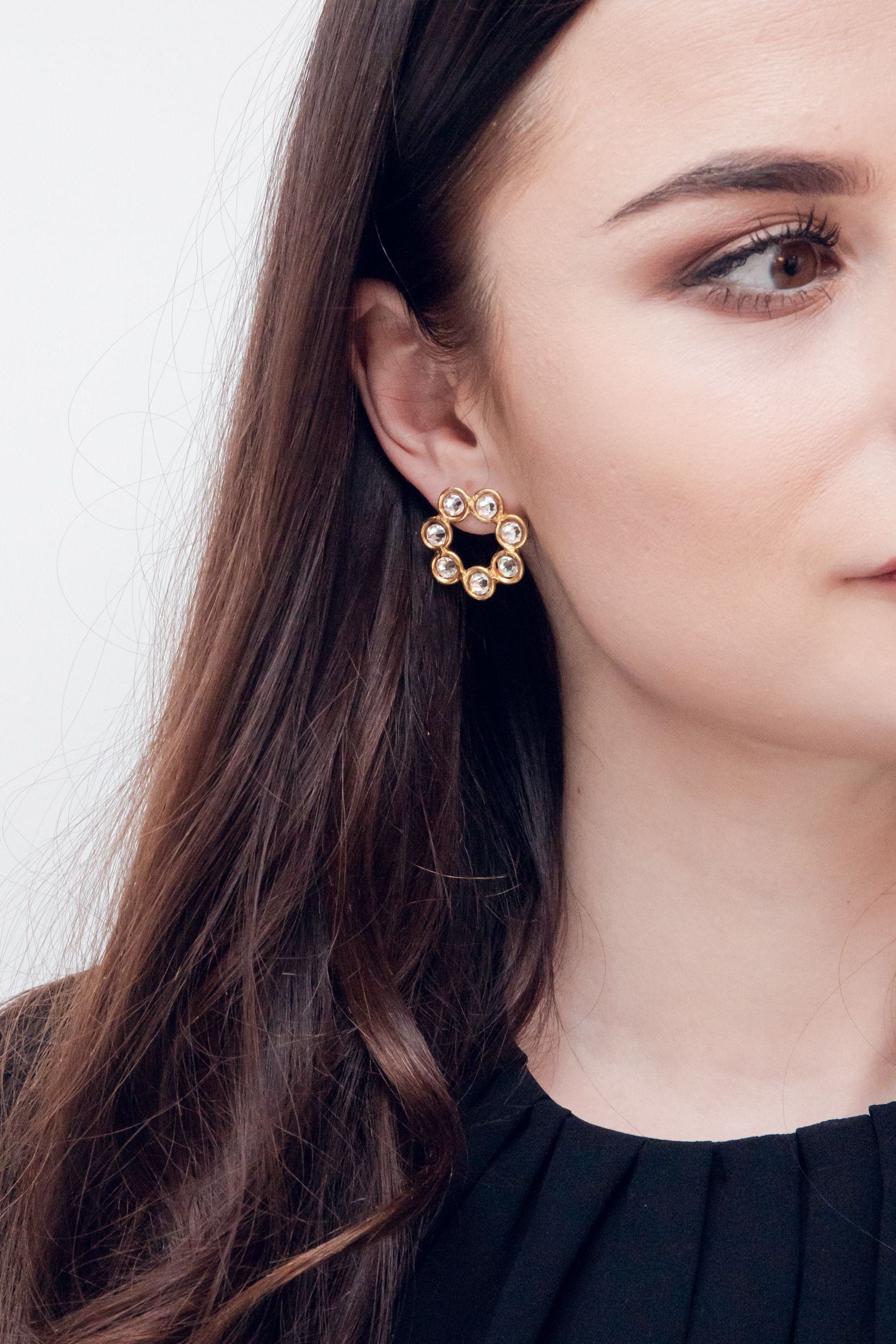 Boucles d'oreilles Daisy dorées à l'or fin et Crystal - Blanc
