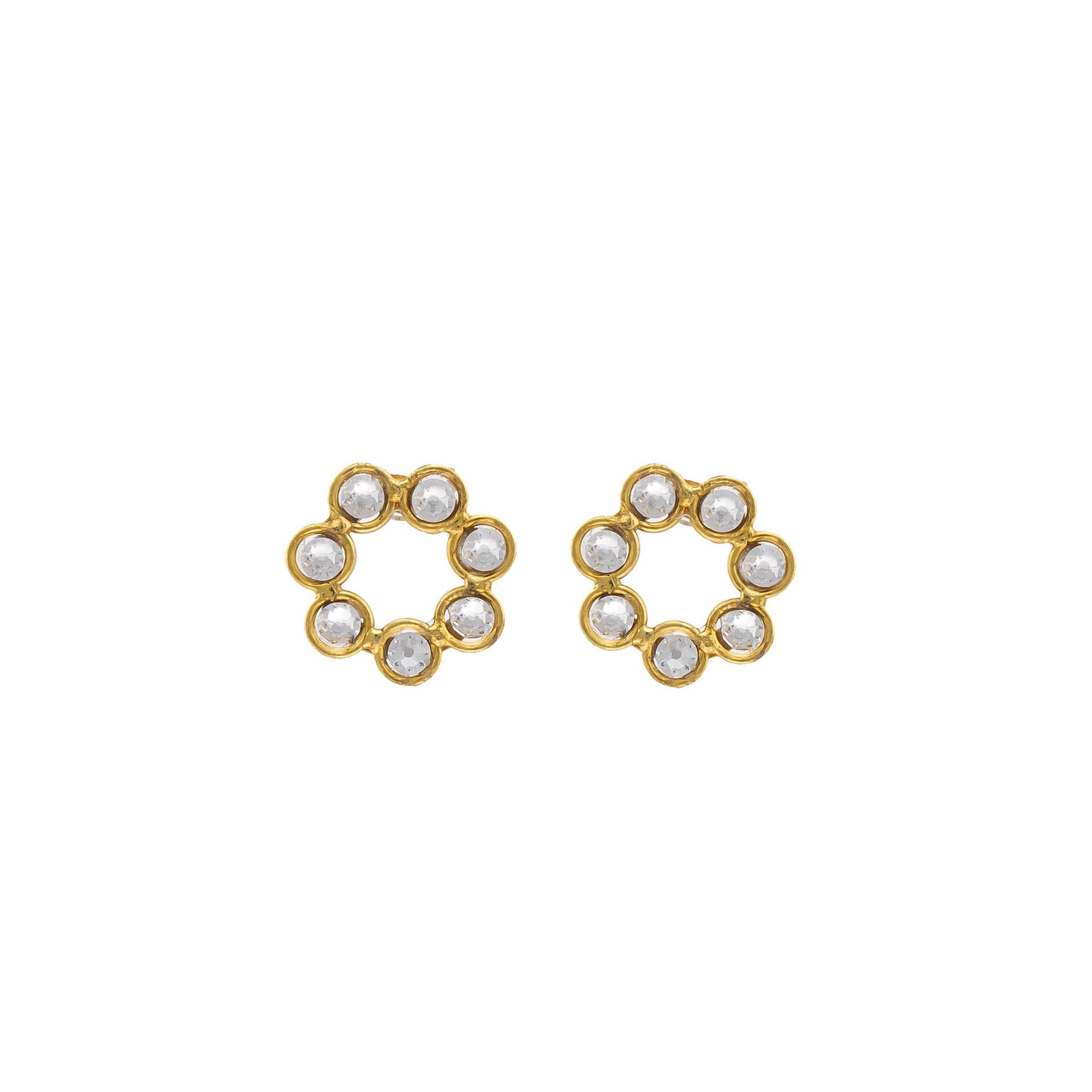 Boucles d'oreilles Daisy dorées à l'or fin et Crystal - Blanc