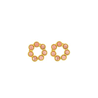 Rhodochrosite and fine gold Daisy earrings - Pink