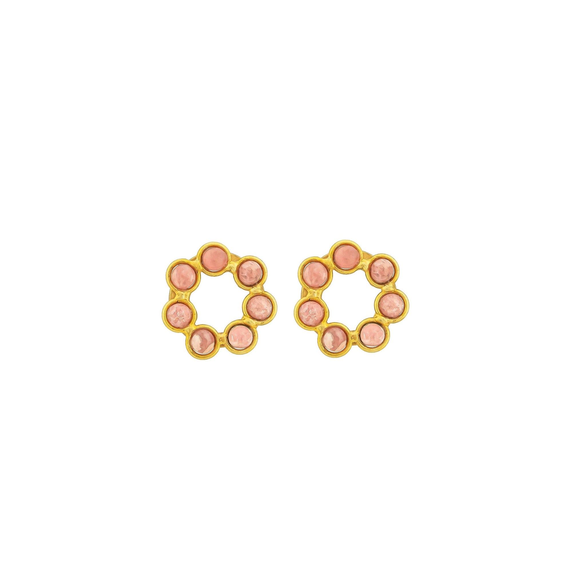 Rhodochrosite and fine gold Daisy earrings - Pink