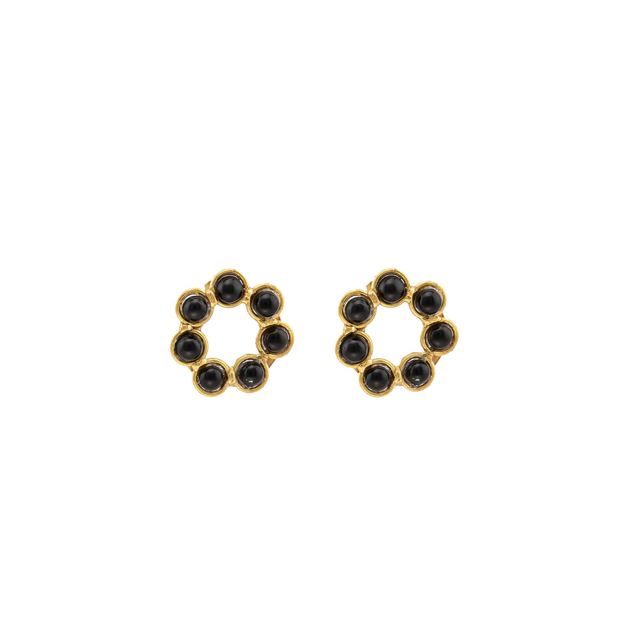 Boucles d'oreilles Daisy dorées à l'or fin et Onyx - Noir