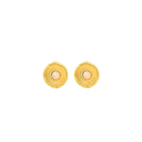 Boucles d'oreilles Medaille dorées à l'or fin et Quartz - Rose