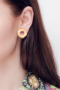 Medaille earrings gilded with fine gold and Amethyst - Violet