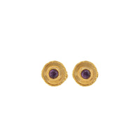 Medaille earrings gilded with fine gold and Amethyst - Violet