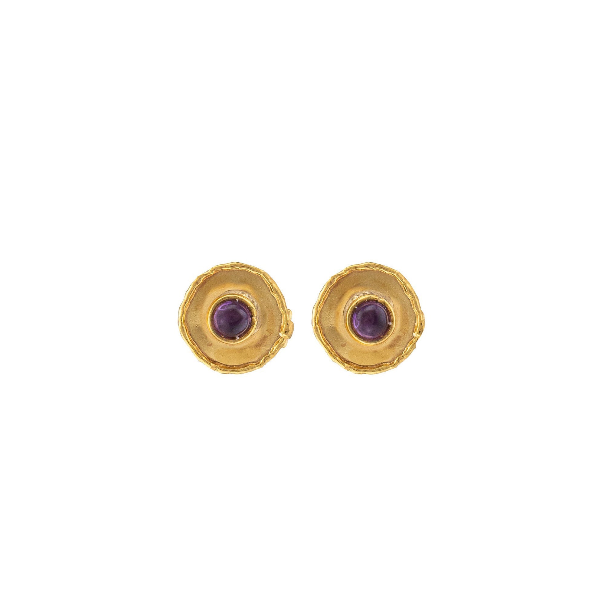 Medaille earrings gilded with fine gold and Amethyst - Violet