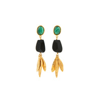 Boucles d'oreilles Ebony dorées à l'or fin et multipierres - Vert & Marron