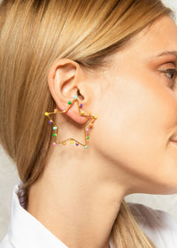 Boucles d'oreilles Dots étoile dorées à l'or fin et émail - Multicolor
